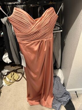 Strapless Pleated Coral Evening Dress